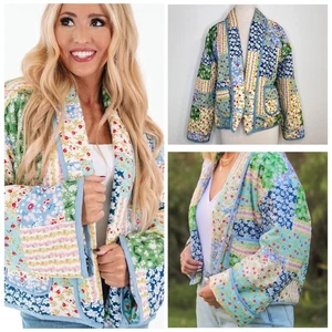 Damen Blumen Stepp Patchwork Jacke Mantel Größe M Cottagecore Bohemian Preppy - Bild 1 von 12