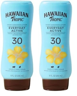 Pack de 2 lociones protectoras solares Hawaiian Tropic Everyday Active resistentes al agua. 8 oz Foto 1 de 4
