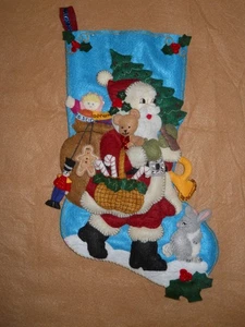 Bucilla "Woodland Santa" Handmade Felt Applique Christmas Stocking - COMPLETED - Picture 1 of 5