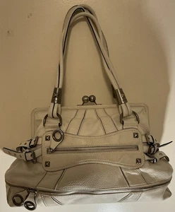 A Rare Large Vintage Betsey Johnson Off-White Leather Satchel Purse Handbag - Picture 1 of 7