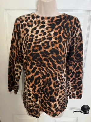 NWOT ($199) TALBOTS Animal Print 100% Cashmere 3/4 Sleeve Sweater, Large - Image 1 of 4