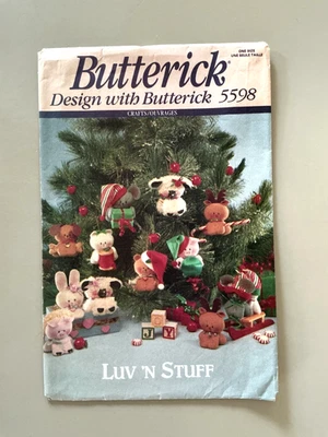 1990's Butterick Luv 'n Stuff Christmas Animal Ornaments Pattern 5598  3" UNCUT - Image 1 of 2