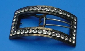 Ancienne Boucle de Chaussures Argent massif et pierres du Rhin XVIII - Picture 1 of 5