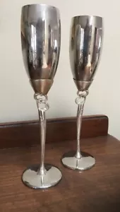 Vintage Silver Plate Toasting Flute Wedding Goblets Made by Things Remembered - Picture 1 of 9