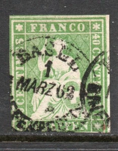 Switzerland #40 used imperf Helvetia, green thread, thick paper - Picture 1 of 2