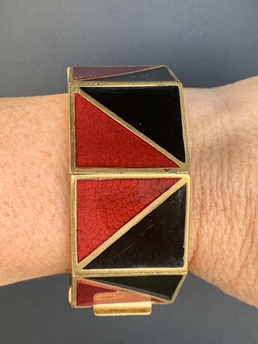 SAINT LAURENT (YSL) RARO Vintage Y.S.L. Yves St. Laurent Bracciale Oro Smaltato Designer Passerella 8"