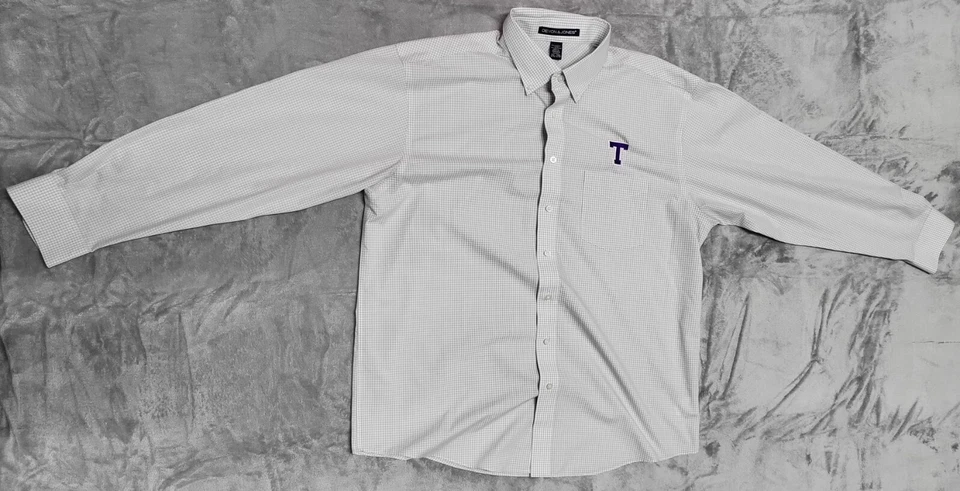 DEVON & JONES Shirt MEN'S 2XL/2TG BUTTON DOWN LONG SLEEVES Gray & White - T Logo - Image 1 of 4