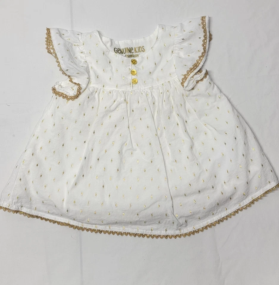 Vestido Genuino Niños Osh Kosh Niñas 3T Marfil Brillo Dorado Brillante Ocasión Especial Foto 1 de 2