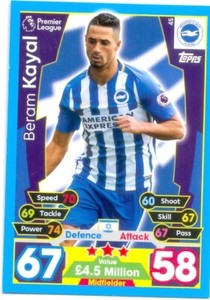 2017/2018 Topps Match Attax Card 45 Beram Kayal - Brighton & Hove
