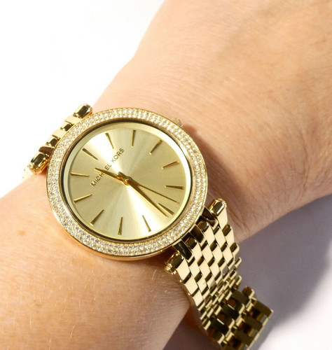 Michael Kors Orologio Cristallo Orologio da Polso Donna Quadrante Champagne Acciaio Tono Oro