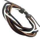 Mens Leather Bracelet- Surf Surfer Real Leather Braided Wristband Black Brown