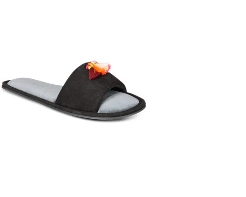 Black Grey Slippers Slip on Tassel Inc Medium 7 8