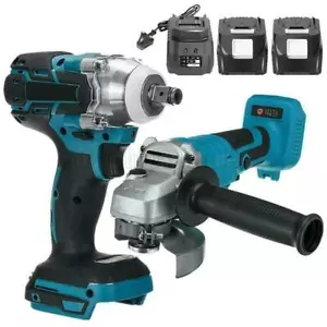 18V Akku Geräte Kombo Kit Schlagschrauber Winkelschleifer 2 Akkus Für Makita - Bild 1 von 9