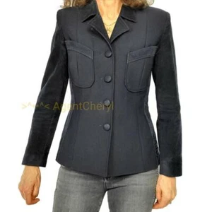 Chaqueta Blazer De Colección Años 60 XS 40 4 Clásica Moda Azul Tejido Terciopelo Borde Ultragamuza - Imagen 1 de 12
