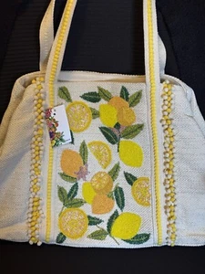 America & Beyond Make Lemonade Embellished Beaded Beach Bag Lemon Tote NEW - Picture 1 of 10