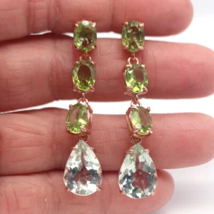 Unbeheizte Grüne Amethyst-Und Grüne Peridot-Ohrhänger 925 Sterlingsilber - Bild 1 von 4