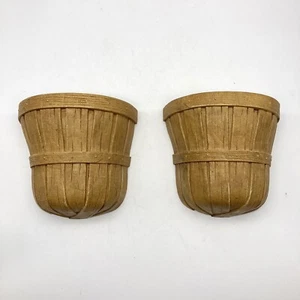 TWO Matching Vintage Homco Brown Bushel Basket Wall Pocket Hanger Country MCM - Imagen 1 de 9