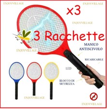 3 RACCHETTE ELETTRICA AMMAZZA ZANZARA ANTI ZANZARE INSETTI MOSCHE RACCHETTA