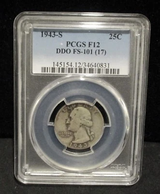 1943-S Washington Silver Quarter - PCGS  F12 - DDO FS-101(17)    ENN COINS - Image 1 of 2