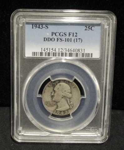 1943-S Washington Silver Quarter - PCGS  F12 - DDO FS-101(17)    ENN COINS Cover