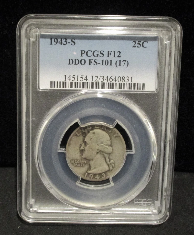 1943-S Washington Silver Quarter - PCGS  F12 - DDO FS-101(17)    ENN COINS - Image 1 of 2