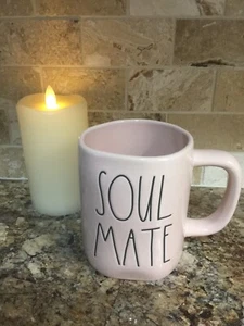 Rae Dunn Valentine's Day SOUL MATE PINK MUG W/ BLACK Large Letters Love Forever - Picture 1 of 12