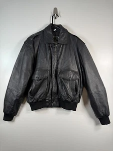 Bomber vintage Superfortress uomo con bottoni B-2 vera pelle nero taglia L 25x26 - Foto 1 di 18