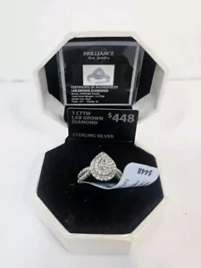Anillo de compromiso de diamantes cultivados en laboratorio de 1 CTTW de plata de ley talla 7 brillante - Imagen 1 de 11