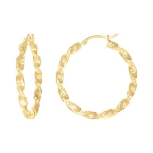10kt Yellow Gold Womens Diamond-cut Twisted Hoop Earrings 3mm-31 - Picture 1 of 1