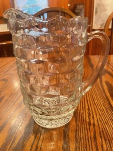 FOSTORIA American Clear Cubist Pattern Water Tea Pitcher Jug W/ Ice Lip 8.25” - Picture 1 of 9