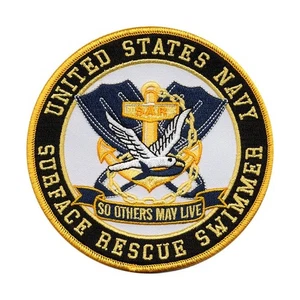 US Navy Surface Rescue Swimmer Embroidered Patch - 4 1/2" Diameter with Wax Back - Picture 1 of 3