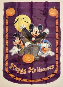 DISNEY MICKEY MOUSE GOOFY DONALD HALLOWEEN COSTUME PUMPKIN LARGE YARD FLAG NEW - Picture 1 of 1
