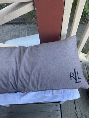 Ralph Lauren Embroidered, Gray long bolster pillow Zipper Opening Down Fill! - Image 1 of 4