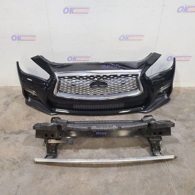 22 2022 INFINITI Q50 SENSORY FRONT BUMPER ASSMELBY BLACK WITH FOG LIGHTS - Image 1 of 4