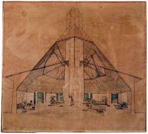 Nakoma Interior Architectural Drawing by Frank Lloyd Wright – 1923 Design Print - Picture 1 of 2
