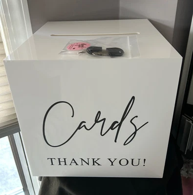Caja de tarjetas de regalo de boda de acrílico de 10" llave de bloqueo signo de agradecimiento fiesta evento 10X10" NUEVO Foto 1 de 3