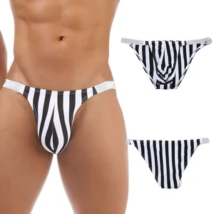 Mens Sexy Underwear Briefs Striped Low Waist U Pouch Panties Bikinis Underpants∫ - Picture 1 of 13