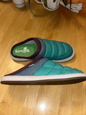 Sanuk Women's Size 11 Puff N Chill Green Blue Purple Ombre Slip on Loafer Slides - Image 1 of 4