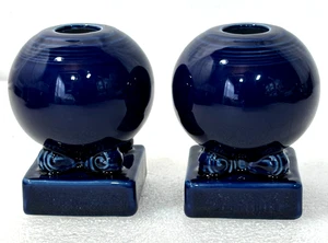 Coppia portacandele vintage Fiesta Ware blu cobalto sfera lampadina art deco MCM - Foto 1 di 7
