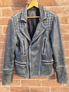 All Saints Leder Cargo Biker Jacke Distressed schwarz grau Herren S/M *siehe Beschreibung* - Bild 1 von 14
