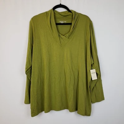 Coldwater Creek Top 3X Olive Green Twist Neck Tee Long Sleeve Cotton Modal Knit  - Image 1 of 4