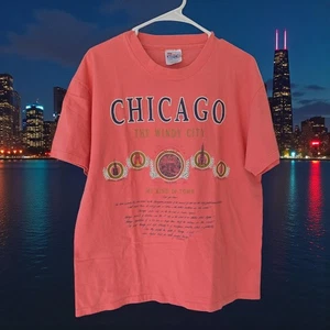Vintage 90s Hanes Beefy single stitch Chicago The Windy City L coral travel tee - Bild 1 von 5