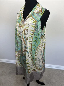 Camicia Johnny Was L 44" Polo Swing Tank Collo Top Blusa Senza Maniche Paisley RARA - Foto 1 di 11