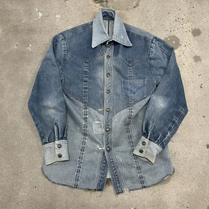 Vintage 50er 60er Selvedge Denim Handmade Western Hemd Druckknopf Taschen Gr. L - Bild 1 von 7