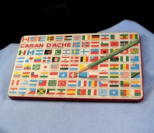 CARAN D'ACHE SWISS X12 COLOUR ARTIST PENCILS VINTAGE ENAMEL WORLD FLAG TIN 1462 - Picture 1 of 5