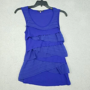 Cable & Gauge Blouse Womens Size S Blue Sleeveless Tunic Top Ruffle Tiered - Picture 1 of 11