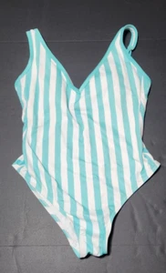 Traje de baño Kona Sol de una pieza para mujer grande turquesa blanco rayas verticales - Imagen 1 de 6