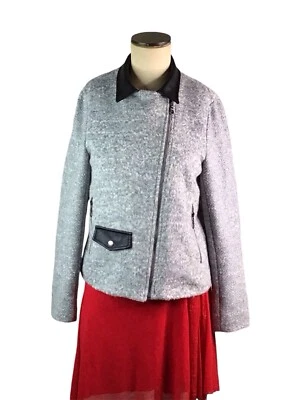 Chaqueta asimétrica de mezcla de lana Drew con ribete de cuero sintético, M, en muy buen estado Foto 1 de 4