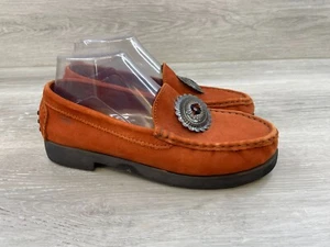 Azaleia Parkway Women's 8.5M Orange Leather Slip-On Moc Toe Driving Loafer Shoes - Picture 1 of 11