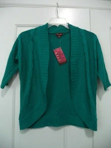 NWT Shampoo Open Cardigan, Green Cable Knit Sweater, 3/4 Sleeve, Girl's M 10-12 - Picture 1 of 3